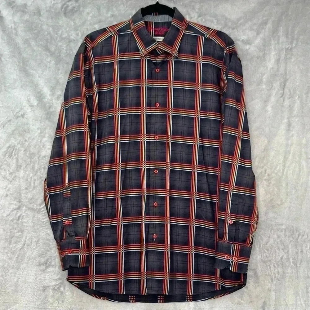 Luciano Visconti Black Long Sleeves Multicolor Striped Button Down Shirt Men’s L